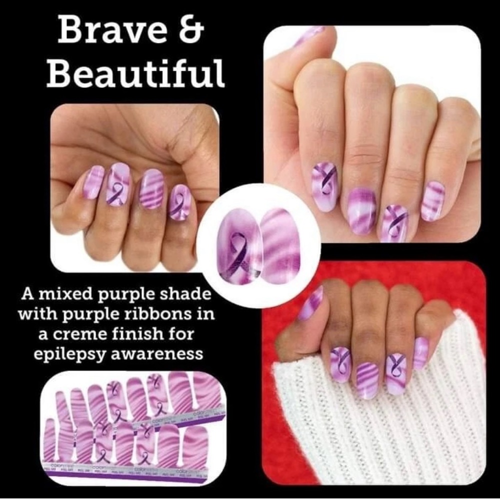 Purple Epilepsy Awareness Press-On Nails with Ribbon Design